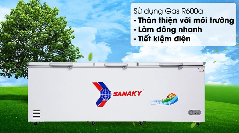 tủ đông sanaky sử dụng gas R600A thân thiện môi trường làm lạnh nhanh