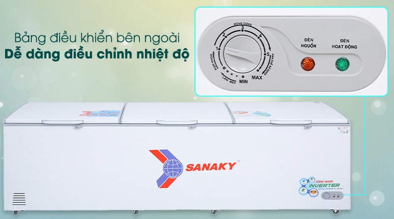 tủ trang bị điều bên ngoài dễ dàng điểu chỉnh nhiệt độ tủ đông sanaky VH 1199HY3