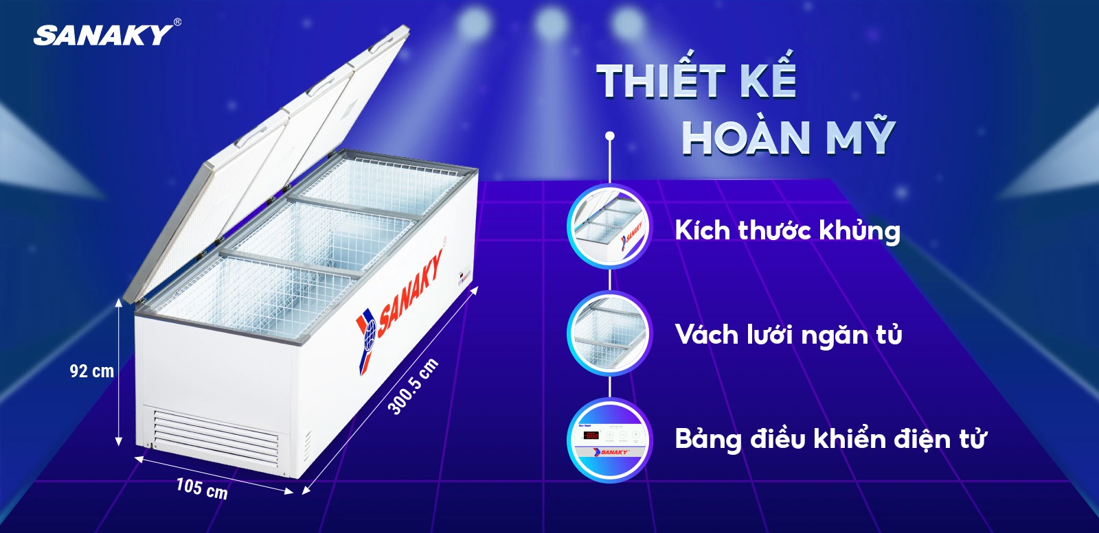 tủ đông sanaky dung tích lớn 1500 lít dàn lạnh đồng