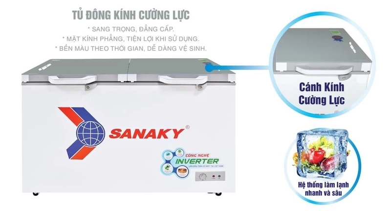 tủ đông cánh kính cường lực sang trọng bền bỉ tủ đông sanaky VH 2899A4K