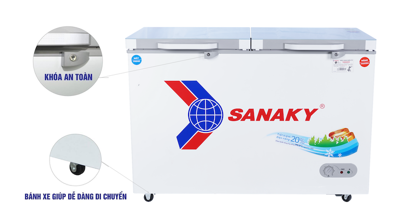 chức năng khoá an toàn bánh xe trên tủ đông sanaky inverter VH 2899A4KD
