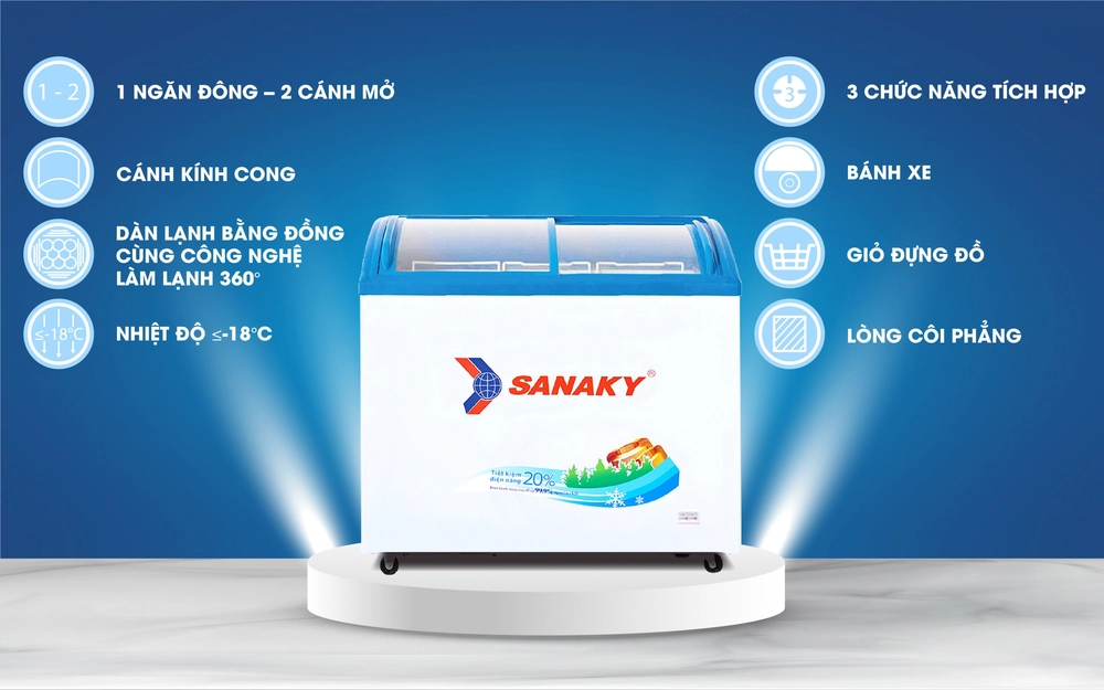 giới thiệu tủ đông nắp kính sanaky VH 2899k