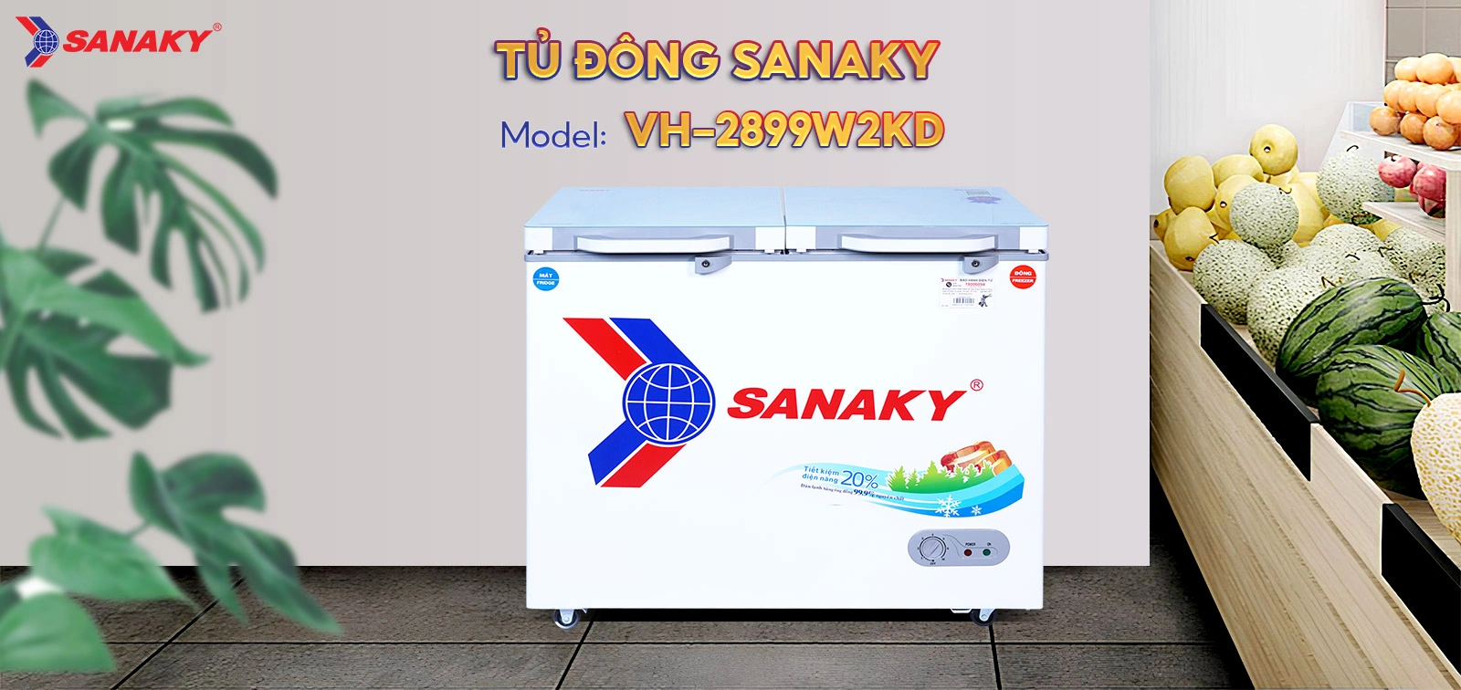 tủ đông sanaky vh 2899W2KD 220 lít dàn đồng mặt kính cường lực