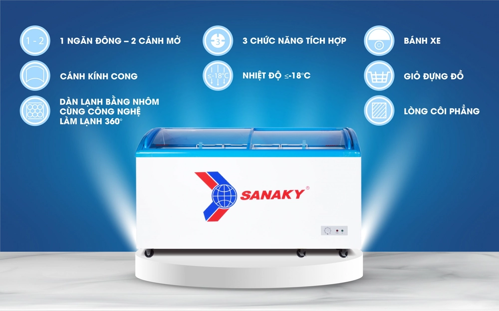 giới thiệu tủ đông nắp kính sanaky VH 682K