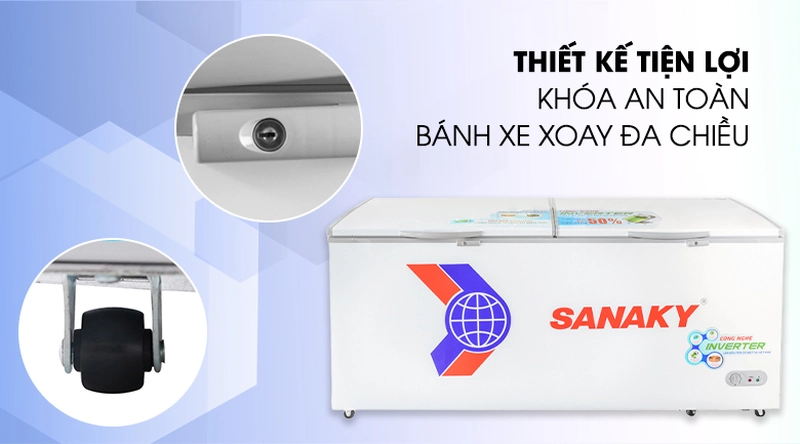 tủ đông sanaky thiết kế bánh tiện ích khoá tủ đông sanaky inverter Vh 8699HY3