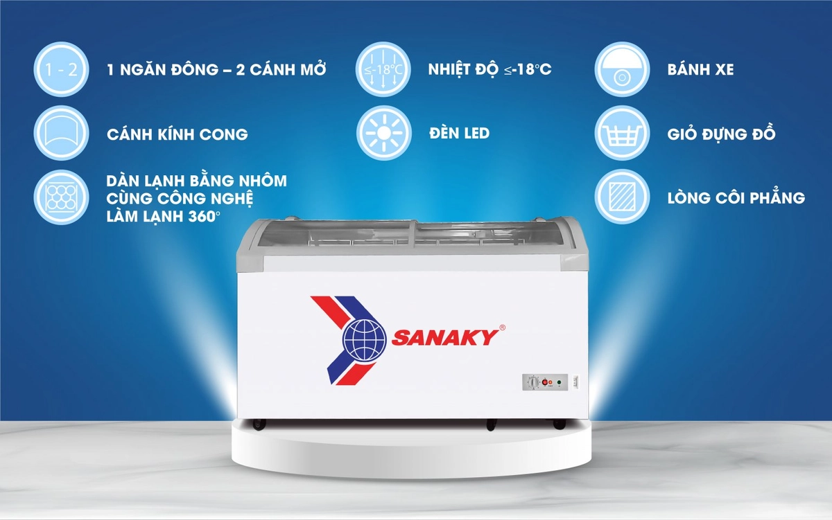 giới thiệu tủ đông sanaky nắp kính VH 888KA