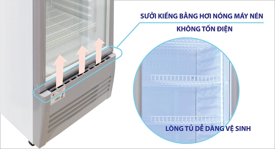 tủ mát sanaky sử dụng sưởi kính bằng hơi nóng VH 218K3L