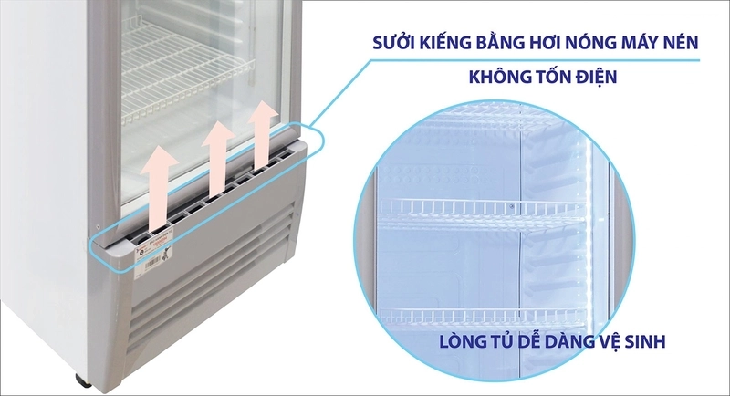 tủ mát sanaky VH 258Wl sử dụng sấy kính bằng hơi nóng ko tốn điện
