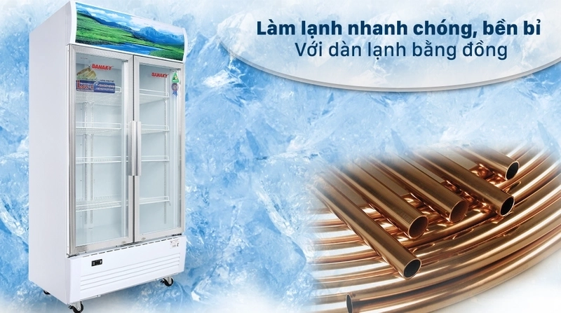 tủ mát sanaky vh 8009HP3 sử dụng dàn lạnh đồng siêu bền 